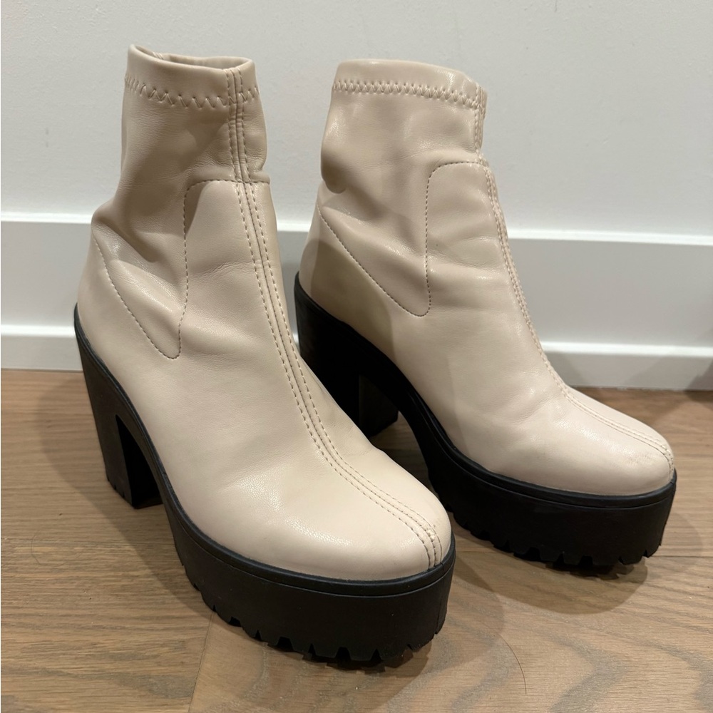 Topshop Beige Heeled Platform Boots new
